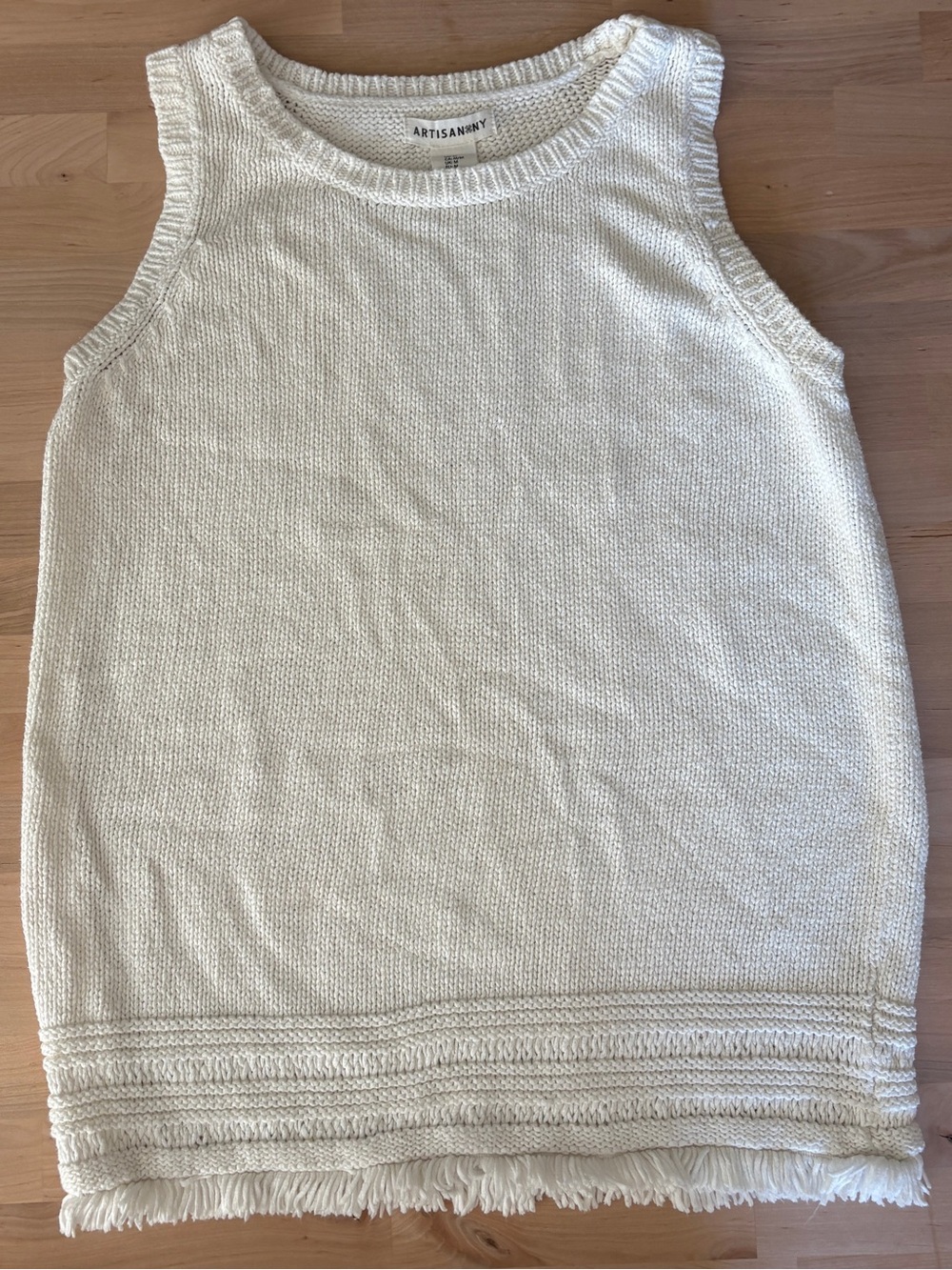 Artisan NY Cream Knit Fringe Hem Tank